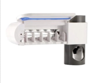 Dozator pasta de dinti, suport periute de dinti, sterilizator cu lumina UV pentru dezinfectarea periutelor de dinti, alb - BUZ.RO