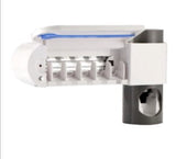 Dozator pasta de dinti, suport periute de dinti, sterilizator cu lumina UV pentru dezinfectarea periutelor de dinti, alb - BUZ.RO