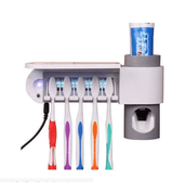 Dozator pasta de dinti, suport periute de dinti, sterilizator cu lumina UV pentru dezinfectarea periutelor de dinti, alb - BUZ.RO