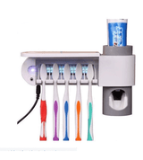Dozator pasta de dinti, suport periute de dinti, sterilizator cu lumina UV pentru dezinfectarea periutelor de dinti, alb - BUZ.RO