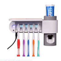 Dozator pasta de dinti, suport periute de dinti,  sterilizator cu lumina UV pentru dezinfectarea periutelor de dinti, alb