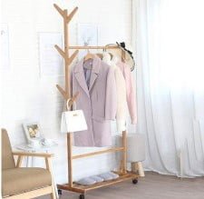 Dulap haine, dulap incaltaminte, cuier 3 in 1, cu roti, din lemn - BUZ.RO