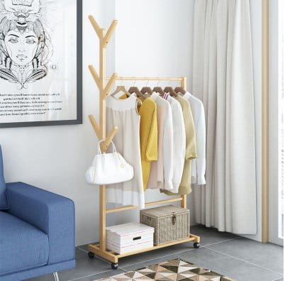 Dulap haine, dulap incaltaminte, cuier 3 in 1, cu roti, din lemn - BUZ.RO