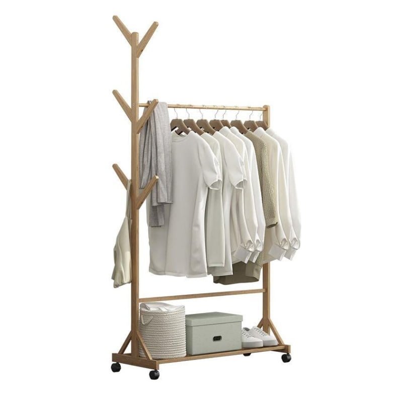 Dulap haine, dulap incaltaminte, cuier 3 in 1, cu roti, din lemn - BUZ.RO