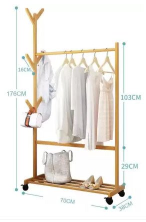 Dulap haine, dulap incaltaminte, cuier 3 in 1, cu roti, din lemn - BUZ.RO