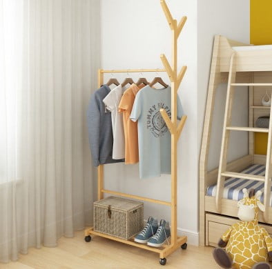 Dulap haine, dulap incaltaminte, cuier 3 in 1, cu roti, din lemn