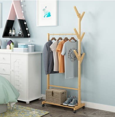 Dulap haine, dulap incaltaminte, cuier 3 in 1, cu roti, din lemn