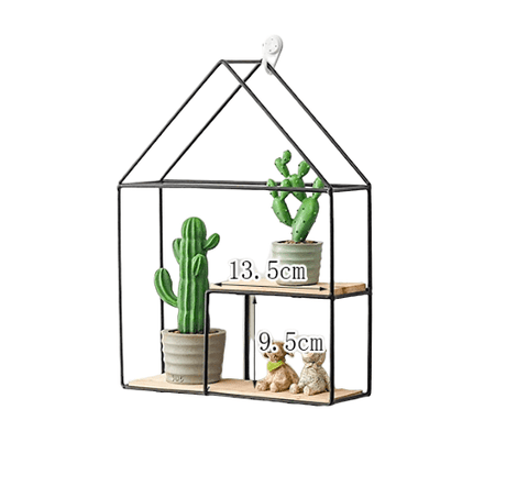 Etajera decorativa casuta, cu suport de metal, negru - BUZ.RO