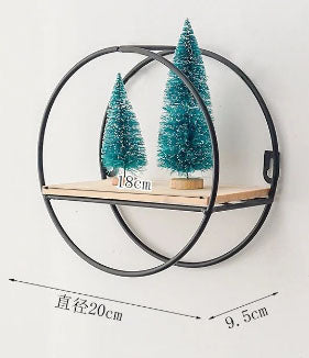 Etajera decorativa cerc, cu suport de metal, negru