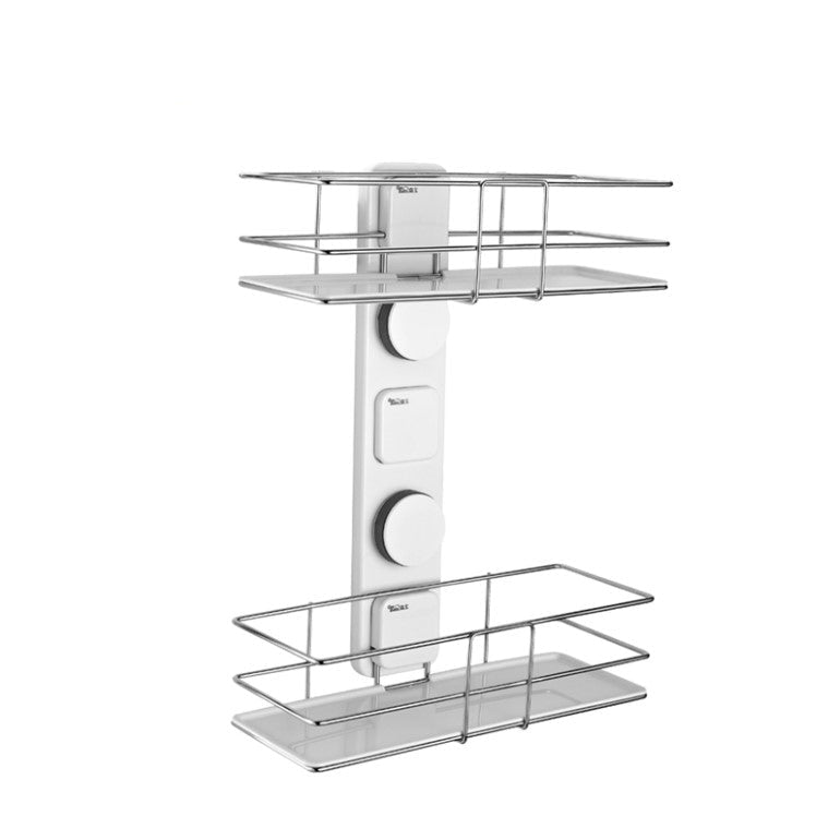 Etajera dubla pentru baie, pentru organizare si depozitare, din ABS sistem prindere de perete, 38.5x30 cm - BUZ.RO
