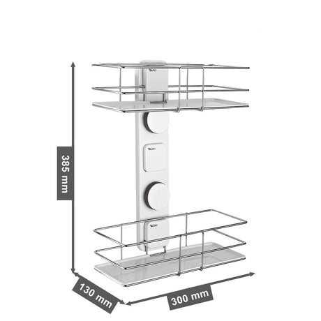 Etajera dubla pentru baie, pentru organizare si depozitare, din ABS sistem prindere de perete, 38.5x30 cm - BUZ.RO