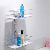 Etajera dubla pentru baie, pentru organizare si depozitare, din ABS sistem prindere de perete, 38.5x30 cm - BUZ.RO