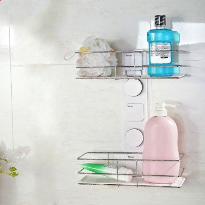Etajera dubla pentru baie, pentru organizare si depozitare, din ABS sistem prindere de perete, 38.5x30 cm - BUZ.RO