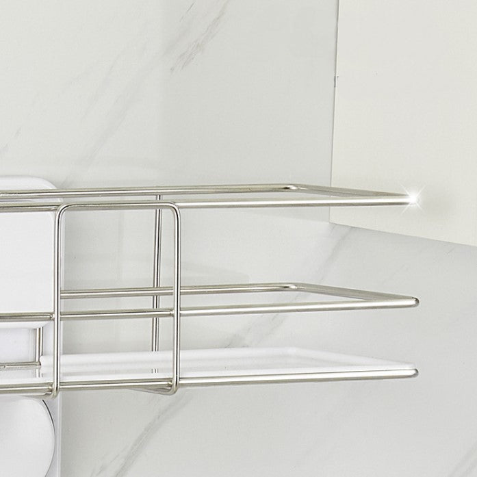 Etajera dubla pentru baie, pentru organizare si depozitare, din ABS sistem prindere de perete, 38.5x30 cm