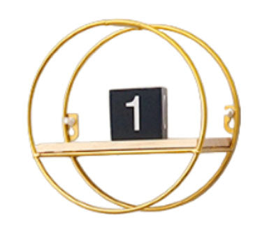 Etajera decorativa cu suport de metal in culoarea aurie, cerc