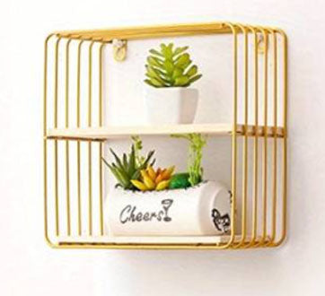 Etajere decorative cu suport de metal in culoarea aurie, patrat