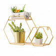 Etajere decorative, cu suport metal, culoarea aurie, hexagon - BUZ.RO