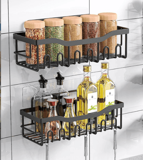 Etajere, raft, depozitare, din otel inoxidabil, bucatarie, baie, 30x11.5x11.5cm, set 2 bucati, negru - BUZ.RO