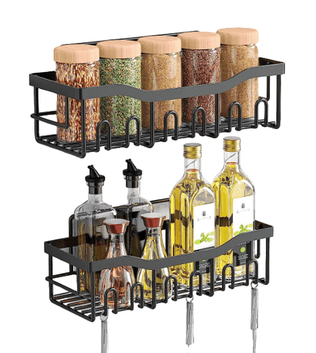 Etajere, raft, depozitare, din otel inoxidabil, bucatarie, baie, 30x11.5x11.5cm, set 2 bucati, negru - BUZ.RO