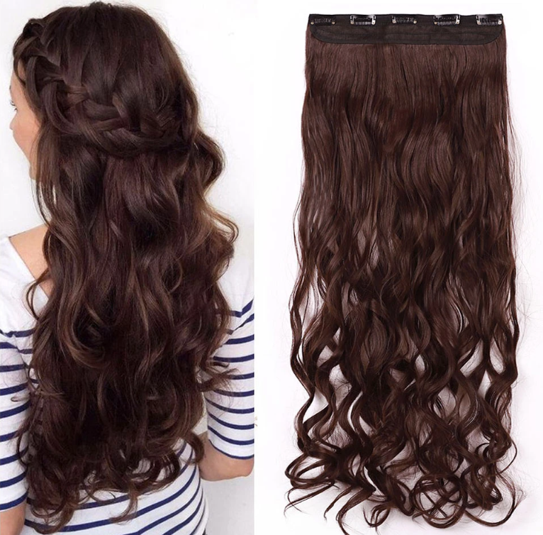 Extensii, par sintetic, cherry brown, cu clips, par sintetic, 60 cm
