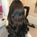 Extensii par ondulat, sintetic, cu clips, Castaniu Inchis, 60 cm - BUZ.RO