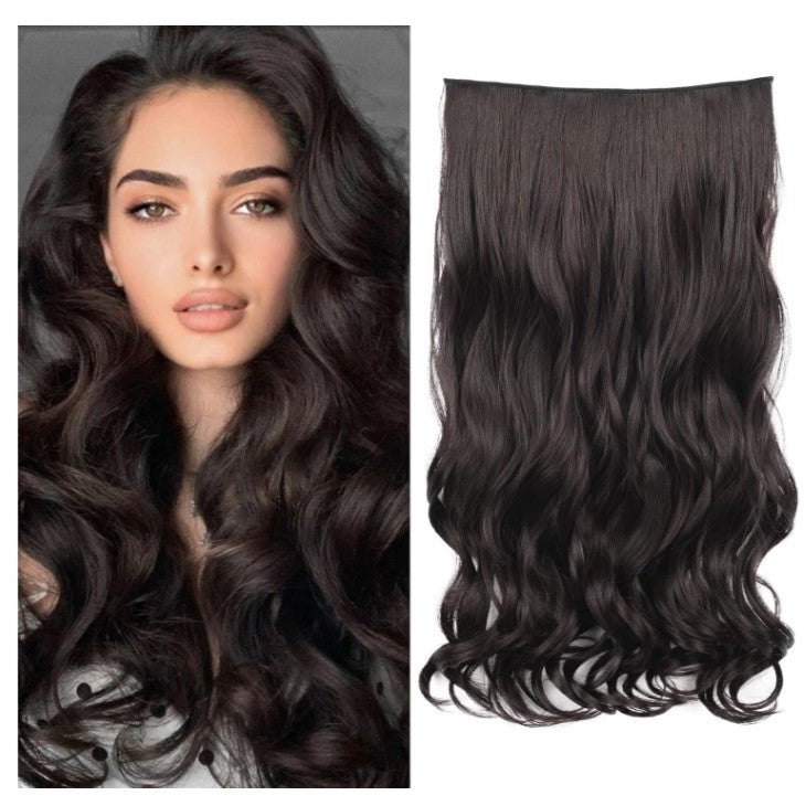 Extensii par ciocolatiu, ondulat, sintetic, cu clips, lungime 60 cm