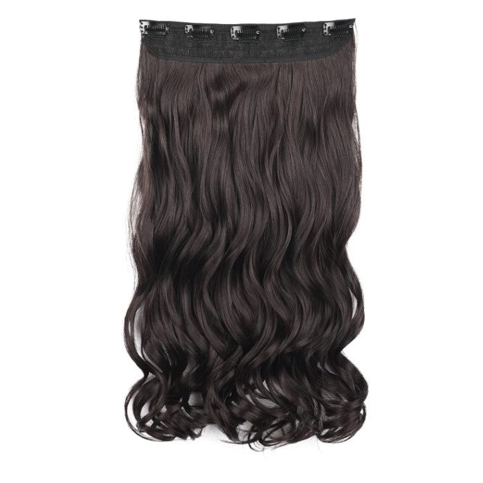 Extensii par ciocolatiu, ondulat, sintetic, cu clips, lungime 60 cm