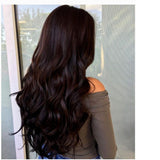 Extensii par ciocolatiu, ondulat, sintetic, cu clips, lungime 60 cm