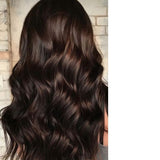 Extensii par ciocolatiu, ondulat, sintetic, cu clips, lungime 60 cm