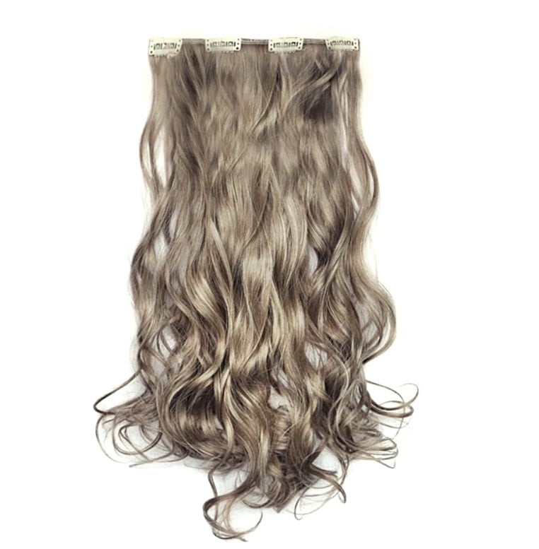 Extensii par sintetic, cu clips, lungime 60 cm, par blond cenusiu