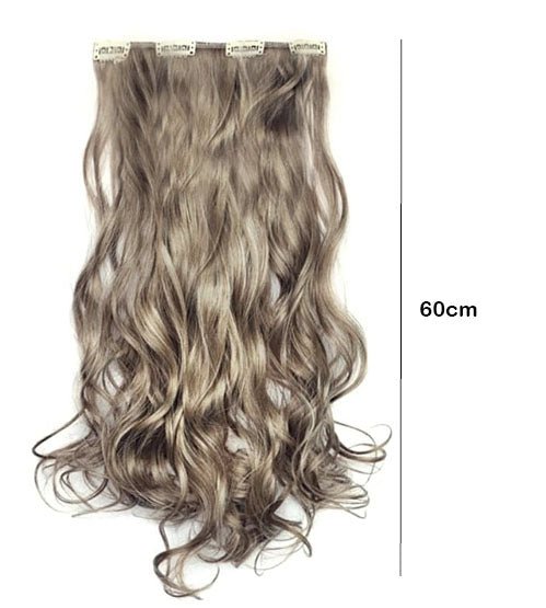 Extensii par, tip sintetic, cu clips, lungime 60 cm, par blond cenusiu - BUZ.RO