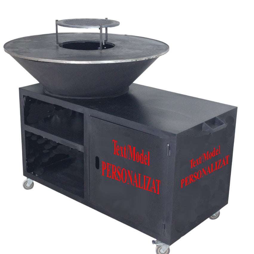 Gratar gradina cu plita 10 mm diametru 100 cm Fire Pit+ masa lucru+ spatiu depozitare