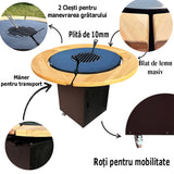 Gratar Rotund de gradina diametru 75 cm fire pit cu Plita rotunda 10 mm Otel dur