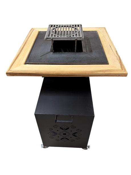 Gratar gradina cu plita 75 cm + blat lemn Firepit din otel 10 mm