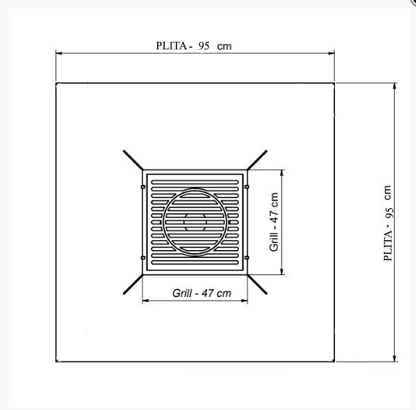 Plita gratar cu focar,grill si suport ceaun sau disc, Firepit, incorporabil, 95x95 cm