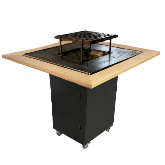 FirePit, Gratar cu plita 75x 75 cm din otel, 10 mm, pentru gradina sau terasa  + blat de lemn