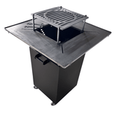 Fire Pit, Gratar cu plita 75x75 cm din otel 10 mm pe lemne, pentru gradina sau terasa  + blat de lemn, cu sticla colorata NEVOPSIT, FARA BLAT DE LEMN SI FARA MOTIVE TRADITIONALE - BUZ.RO