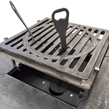 Fire Pit, Gratar cu plita 75x75 cm din otel 10 mm pe lemne, pentru gradina sau terasa  + blat de lemn, cu sticla colorata NEVOPSIT, FARA BLAT DE LEMN SI FARA MOTIVE TRADITIONALE - BUZ.RO