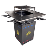 Fire Pit, Gratar cu plita 75x75 cm din otel 10 mm pe lemne, pentru gradina sau terasa FARA BLAT DE LEMN, CU MOTIVE TRADITIONALE - BUZ.RO