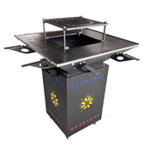 Fire Pit, Gratar cu plita 75x75 cm din otel 10 mm pe lemne, pentru gradina sau terasa FARA BLAT DE LEMN, CU MOTIVE TRADITIONALE - BUZ.RO