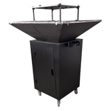 Fire Pit, Gratar cu plita 75x75 cm din otel 10 mm pe lemne, pentru gradina sau terasa  + blat de lemn, cu sticla colorata  NEVOPSIT, FARA BLAT DE LEMN SI FARA MOTIVE TRADITIONALE