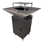 Fire Pit, Gratar cu plita 75x75 cm din otel 10 mm pe lemne, pentru gradina sau terasa  + blat de lemn, cu sticla colorata  NEVOPSIT, FARA BLAT DE LEMN SI FARA MOTIVE TRADITIONALE