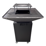 Fire Pit, Gratar cu plita 75x75 cm din otel 10 mm pe lemne, pentru gradina sau terasa  + blat de lemn, cu sticla colorata  NEVOPSIT, FARA BLAT DE LEMN SI FARA MOTIVE TRADITIONALE