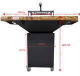 Fire Pit, Gratar cu plita 95 x 95 cm din otel 8 mm pe lemne, pentru gradina sau terasa+ grill detasabil + blat lemn - BUZ.RO