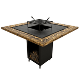 Fire Pit, Gratar cu plita 95 x 95 cm din otel 8 mm pe lemne, pentru gradina sau terasa+ grill detasabil + blat lemn - BUZ.RO