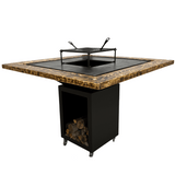 Fire Pit, Gratar cu plita 95 x 95 cm din otel 8 mm pe lemne, pentru gradina sau terasa+ grill detasabil + blat lemn - BUZ.RO