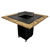 Fire Pit, Gratar cu plita 95 x 95 cm din otel 8 mm pe lemne, pentru gradina sau terasa+ grill detasabil + blat lemn - BUZ.RO