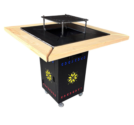 Fire Pit, Gratar cu plita 95x 95 cm din otel 10 mm pe lemne, pentru gradina sau terasa+ grill detasabil - BUZ.RO