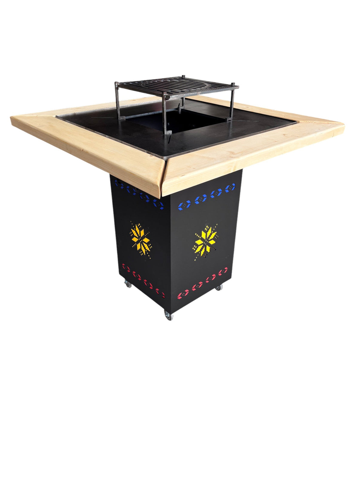 Fire Pit, Gratar cu plita 95x 95 cm din otel 10 mm pe lemne, pentru gradina sau terasa+ grill detasabil - BUZ.RO