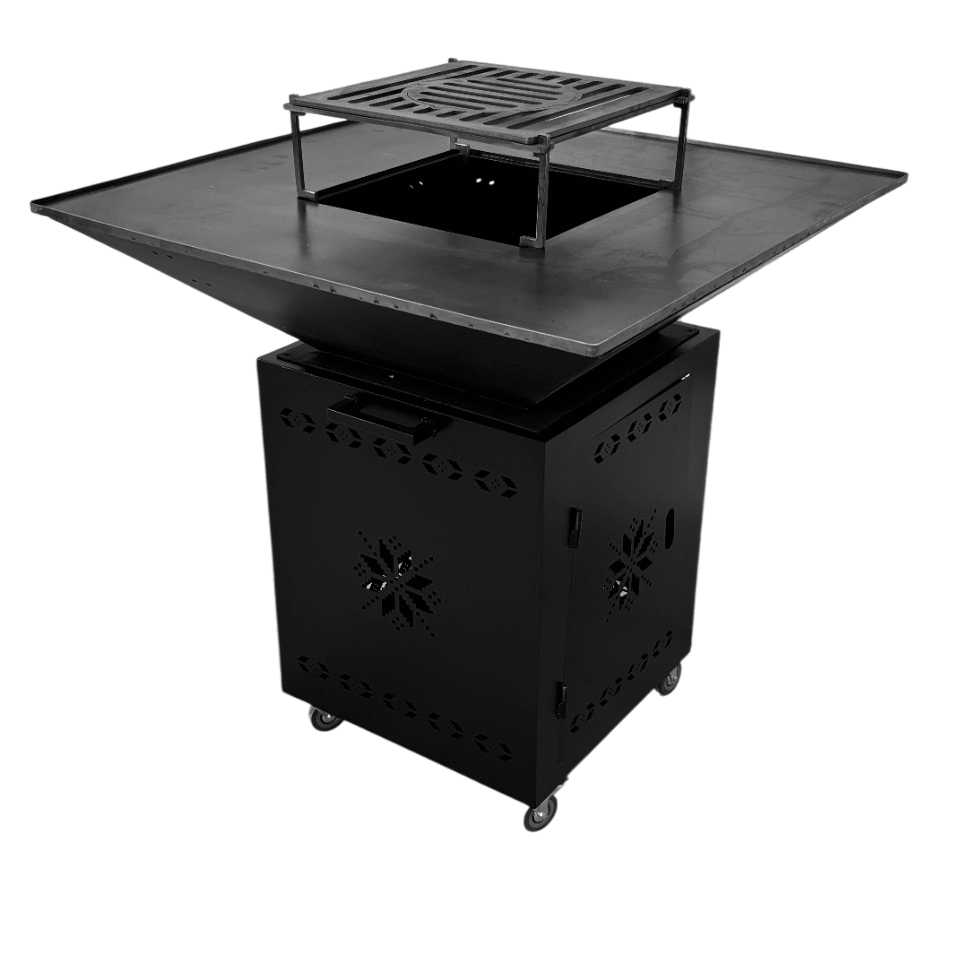 Fire Pit, Gratar cu plita 95x 95 cm din otel 10 mm pe lemne, pentru gradina sau terasa+ grill detasabil, FARA BLAT DE LEMN - BUZ.RO